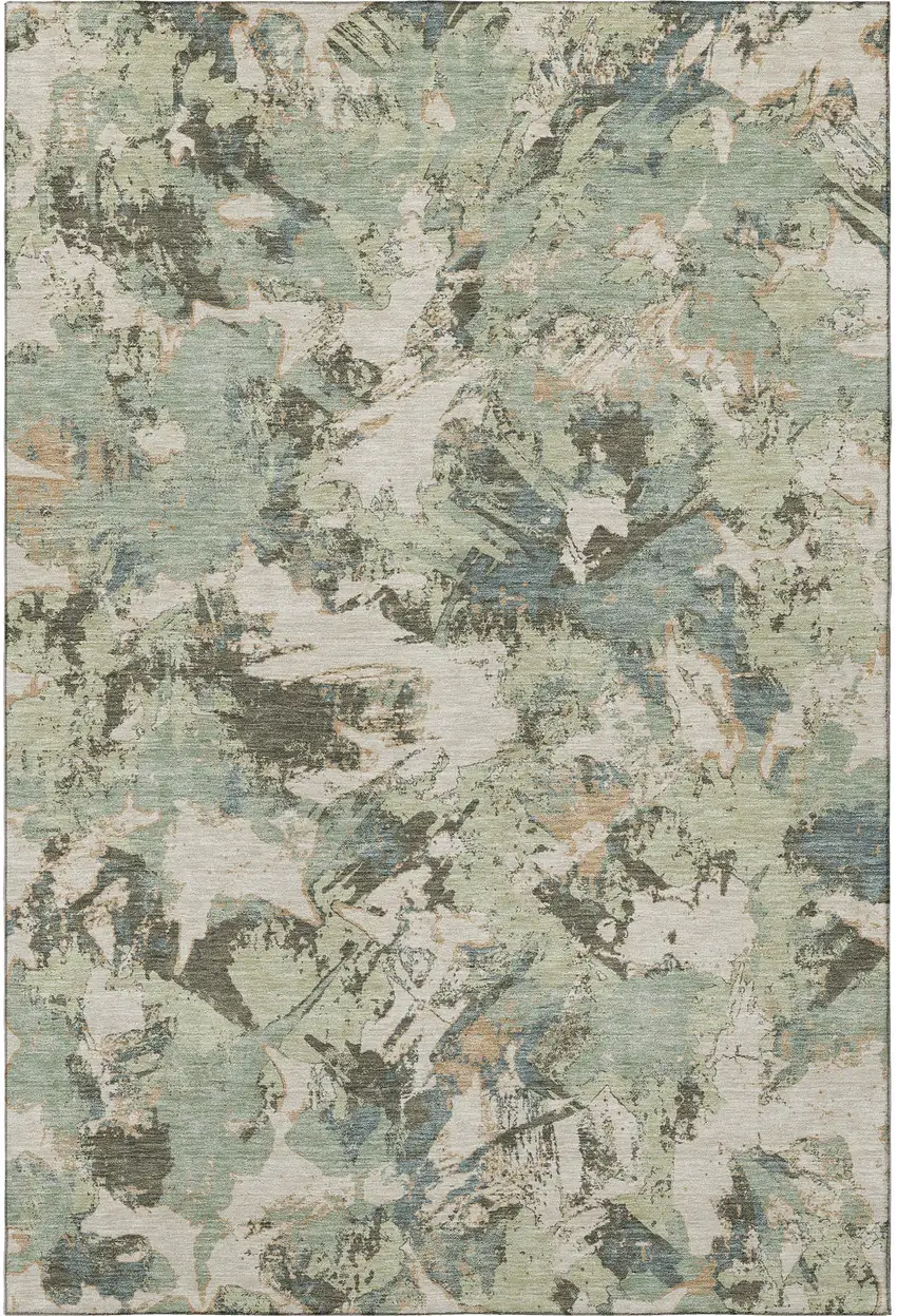 Beige Gray And Blue Floral Washable Area Rug With UV Protection Photo 4