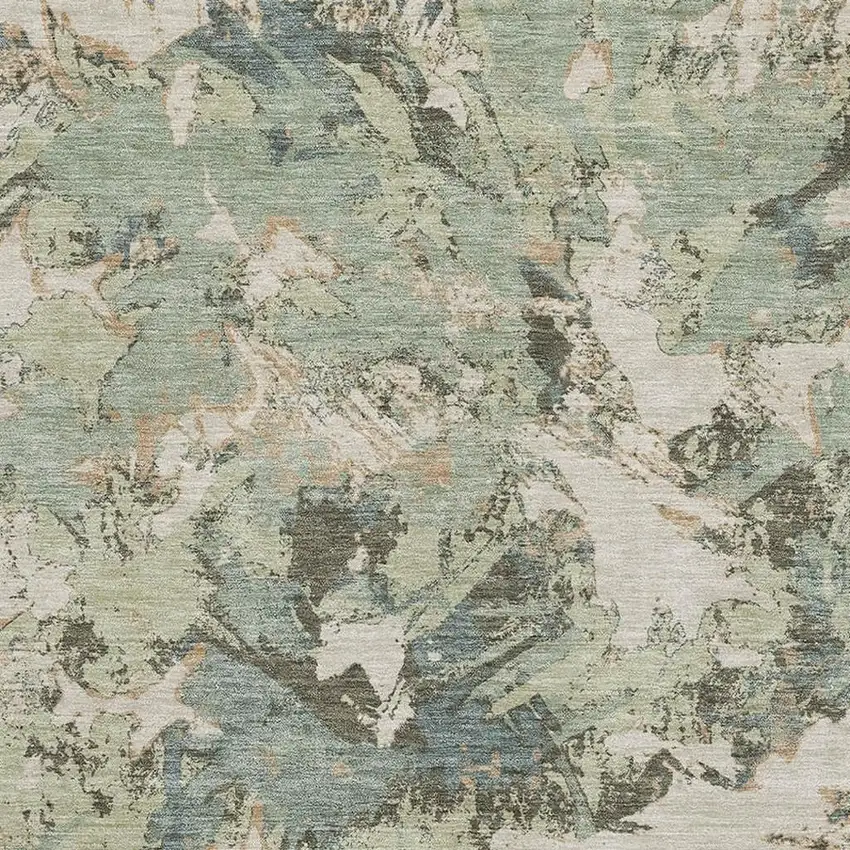 Beige Gray And Blue Floral Washable Area Rug With UV Protection Photo 3