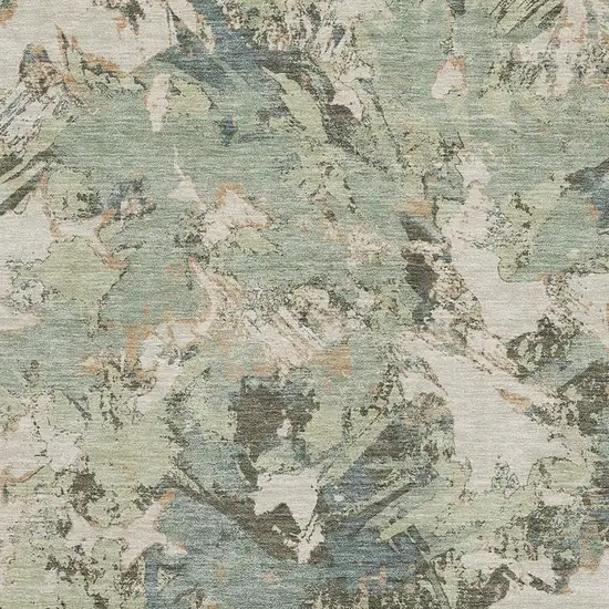 Beige Gray And Blue Floral Washable Area Rug With UV Protection Photo 3