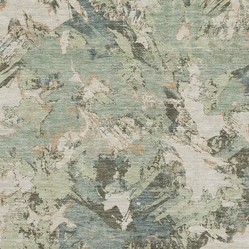 Beige Gray And Blue Floral Washable Area Rug With UV Protection Photo 3