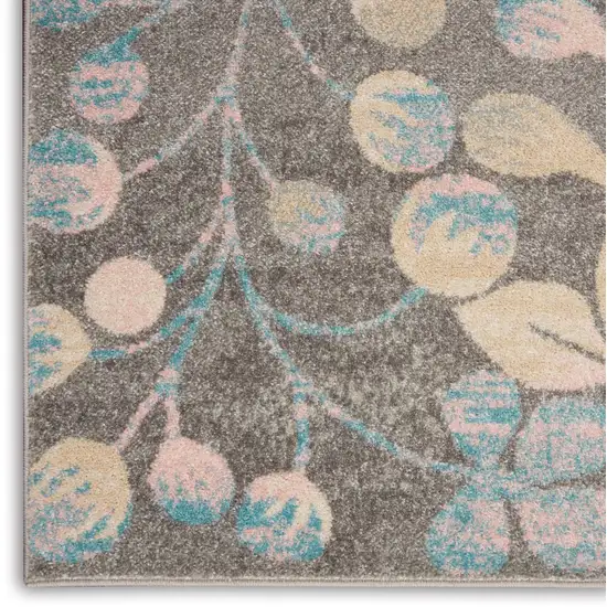 Beige Gray And Blue Tropical Floral Area Rug Photo 6