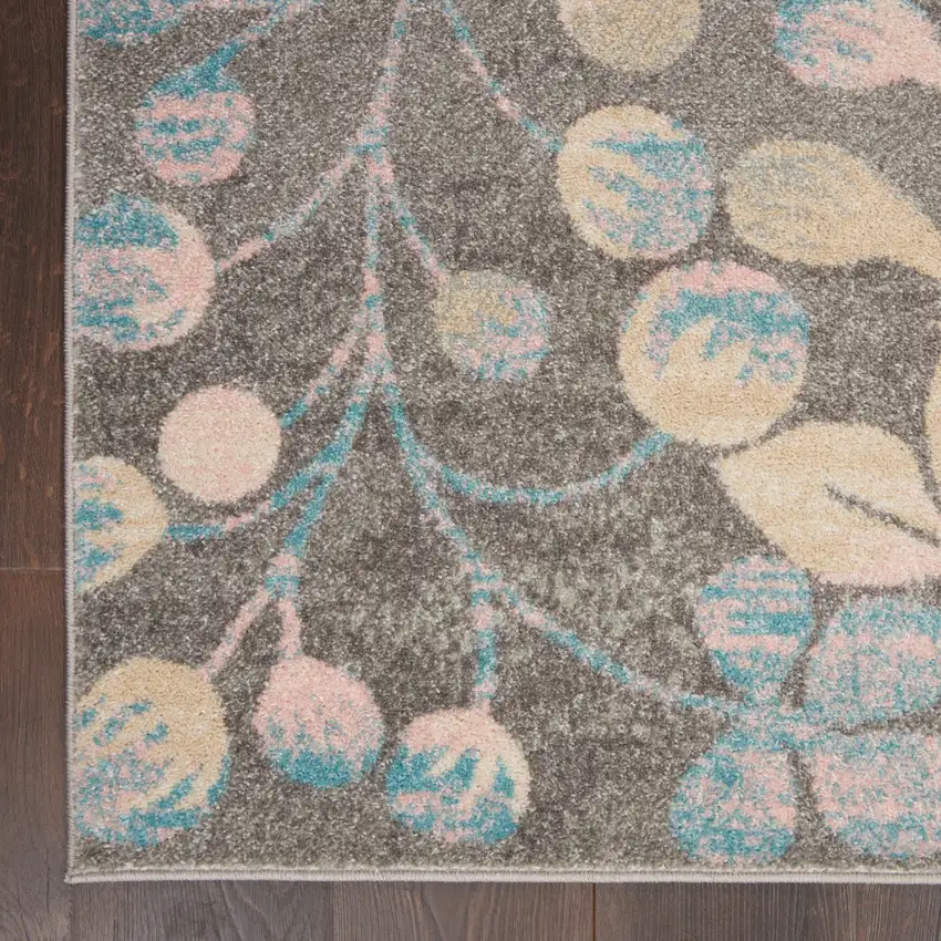 Beige Gray And Blue Tropical Floral Area Rug Photo 9