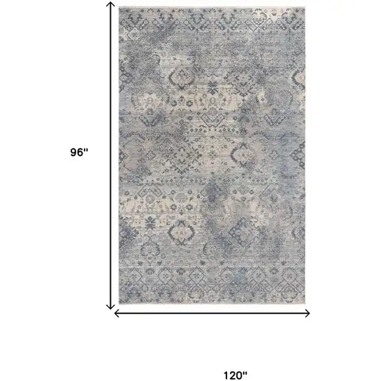 Beige Gray And Blue Wool Oriental Hand Carved Handmade Area Rug Photo 6
