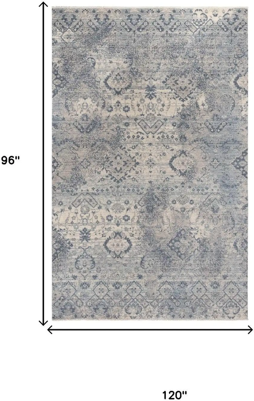 Beige Gray And Blue Wool Oriental Hand Carved Handmade Area Rug Photo 6