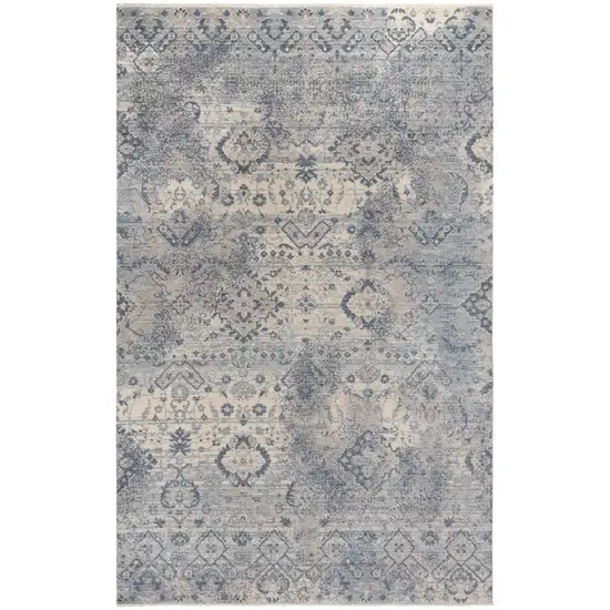 Beige Gray And Blue Wool Oriental Hand Carved Handmade Area Rug Photo 1