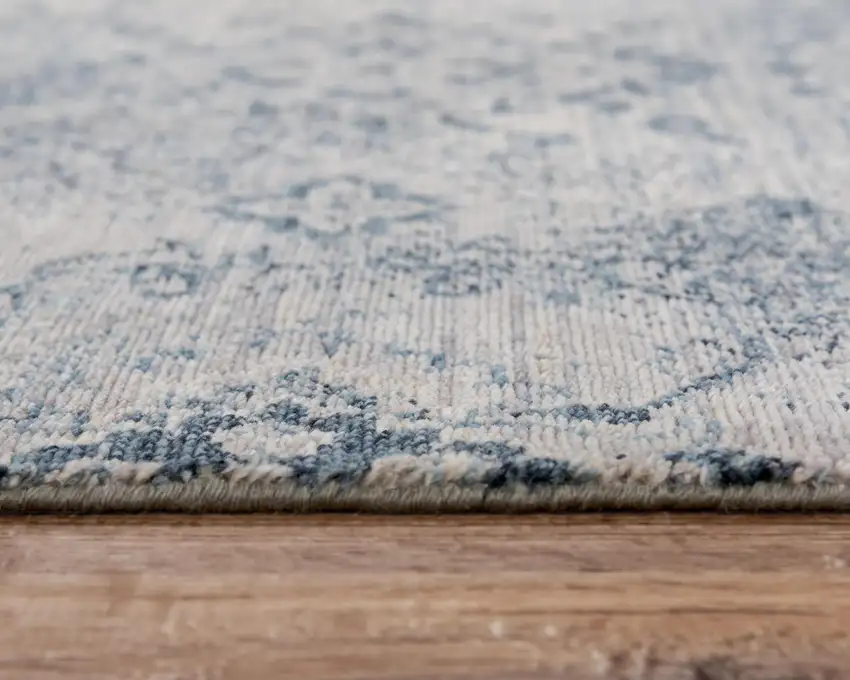 Beige Gray And Blue Wool Oriental Hand Carved Handmade Area Rug Photo 5