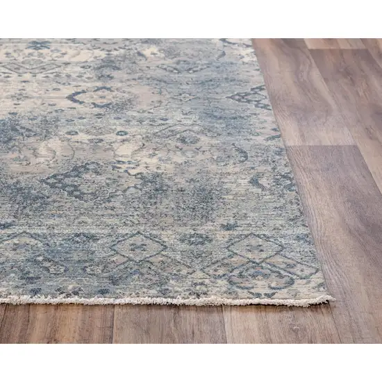 Beige Gray And Blue Wool Oriental Hand Carved Handmade Area Rug Photo 2