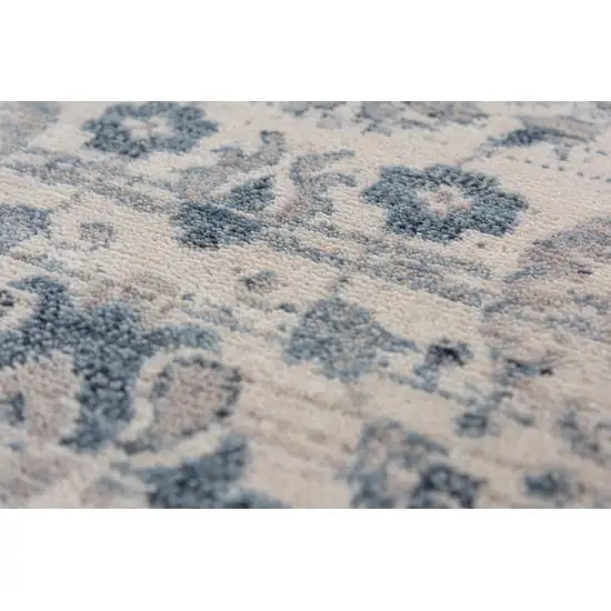 Beige Gray And Blue Wool Oriental Hand Carved Handmade Area Rug Photo 3