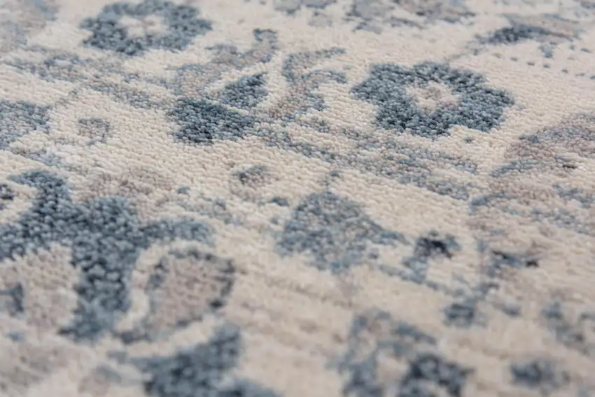 Beige Gray And Blue Wool Oriental Hand Carved Handmade Area Rug Photo 3