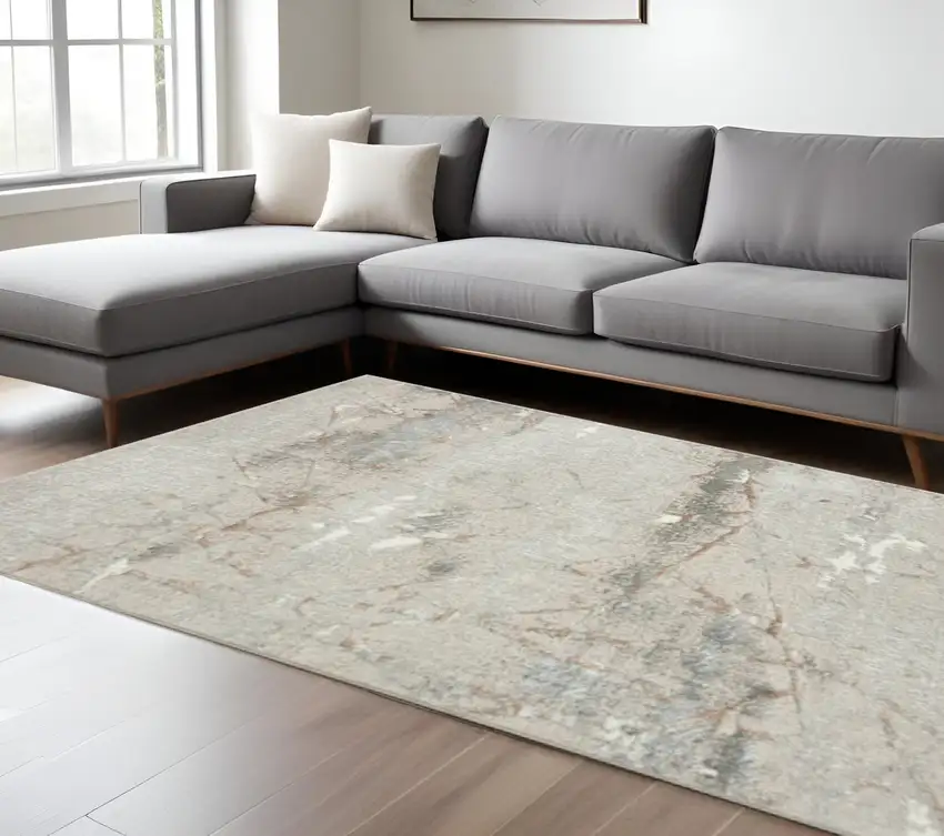 Beige Gray And Brown Abstract Area Rug Photo 1