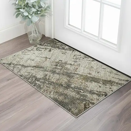 Beige Gray And Brown Abstract Washable Area Rug With UV Protection Photo 2