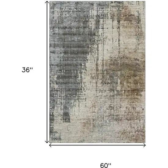 Beige Gray And Brown Abstract Washable Area Rug With UV Protection Photo 3