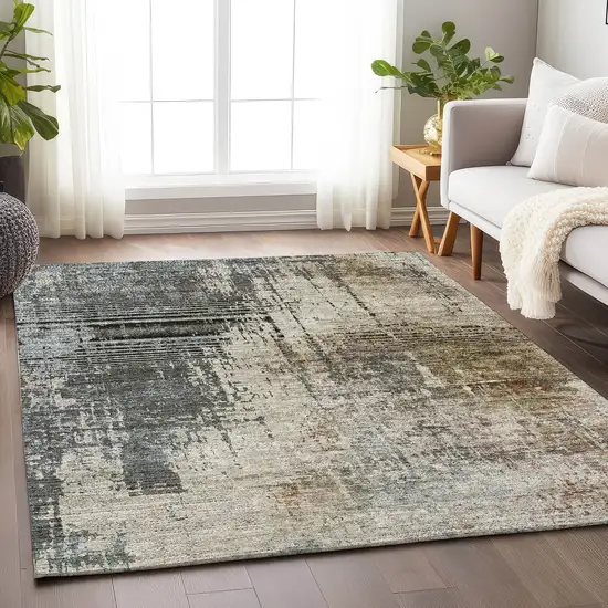 Beige Gray And Brown Abstract Washable Area Rug With UV Protection Photo 4