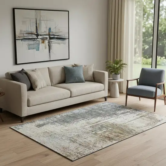 Beige Gray And Brown Abstract Washable Area Rug With UV Protection Photo 1