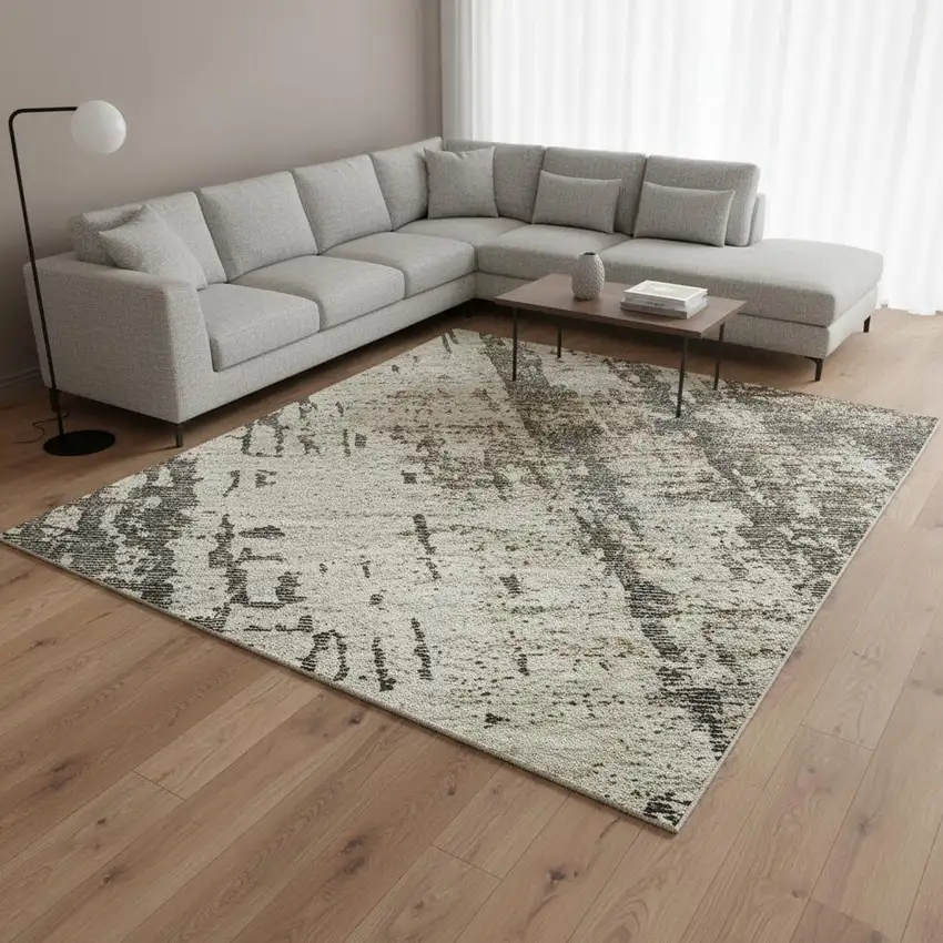 Beige Gray And Brown Abstract Washable Area Rug With UV Protection Photo 2