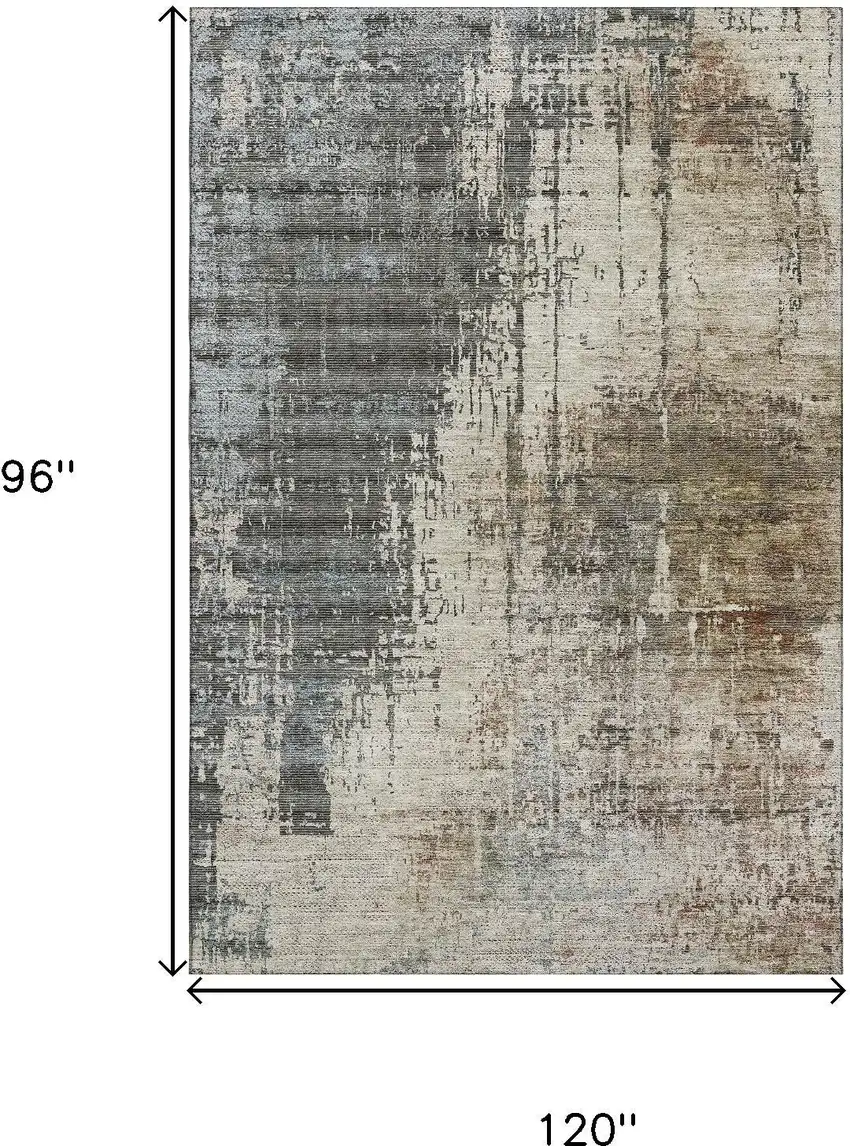 Beige Gray And Brown Abstract Washable Area Rug With UV Protection Photo 3