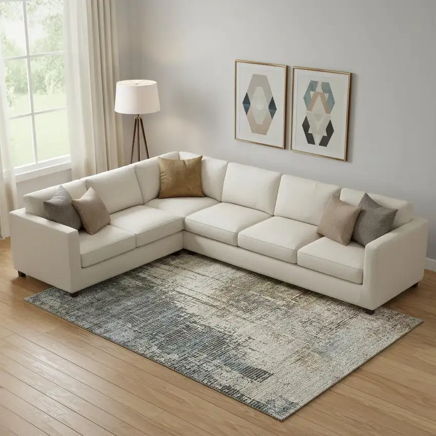 Beige Gray And Brown Abstract Washable Area Rug With UV Protection Photo 1