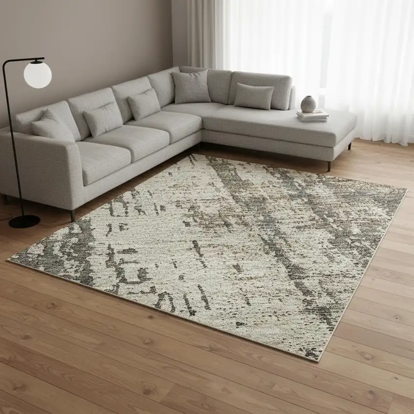 Beige Gray And Brown Abstract Washable Area Rug With UV Protection Photo 2