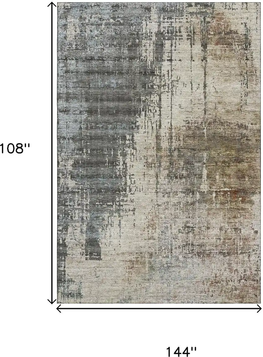 Beige Gray And Brown Abstract Washable Area Rug With UV Protection Photo 3