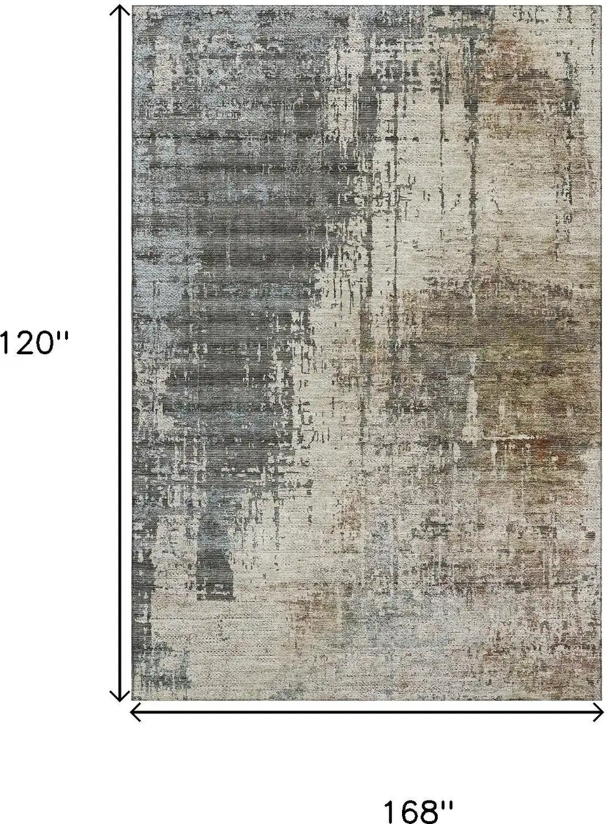 Beige Gray And Brown Abstract Washable Area Rug With UV Protection Photo 3