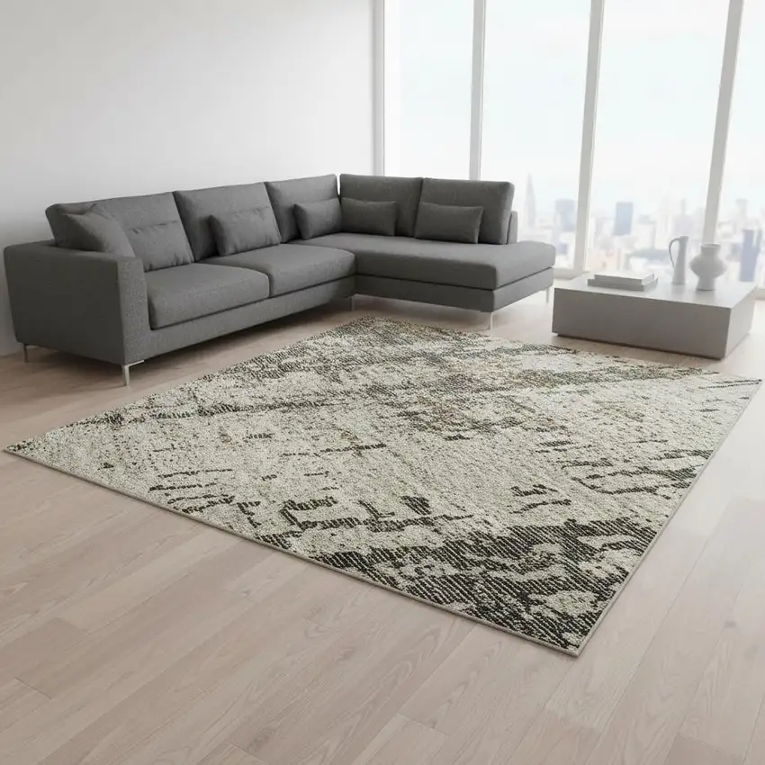 Beige Gray And Brown Abstract Washable Area Rug With UV Protection Photo 2