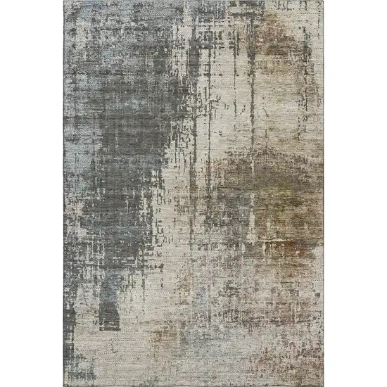 Beige Gray And Brown Abstract Washable Area Rug With UV Protection Photo 6