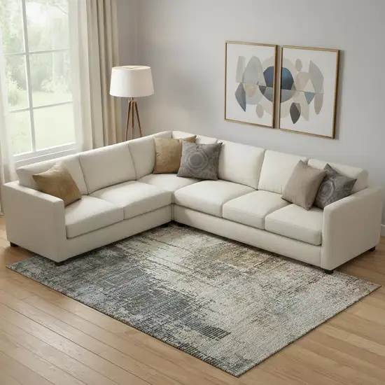 Beige Gray And Brown Abstract Washable Area Rug With UV Protection Photo 1