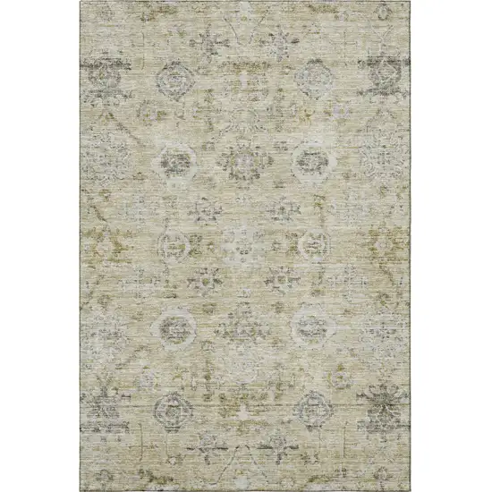 Beige Gray And Brown Damask Washable Area Rug With UV Protection Photo 3