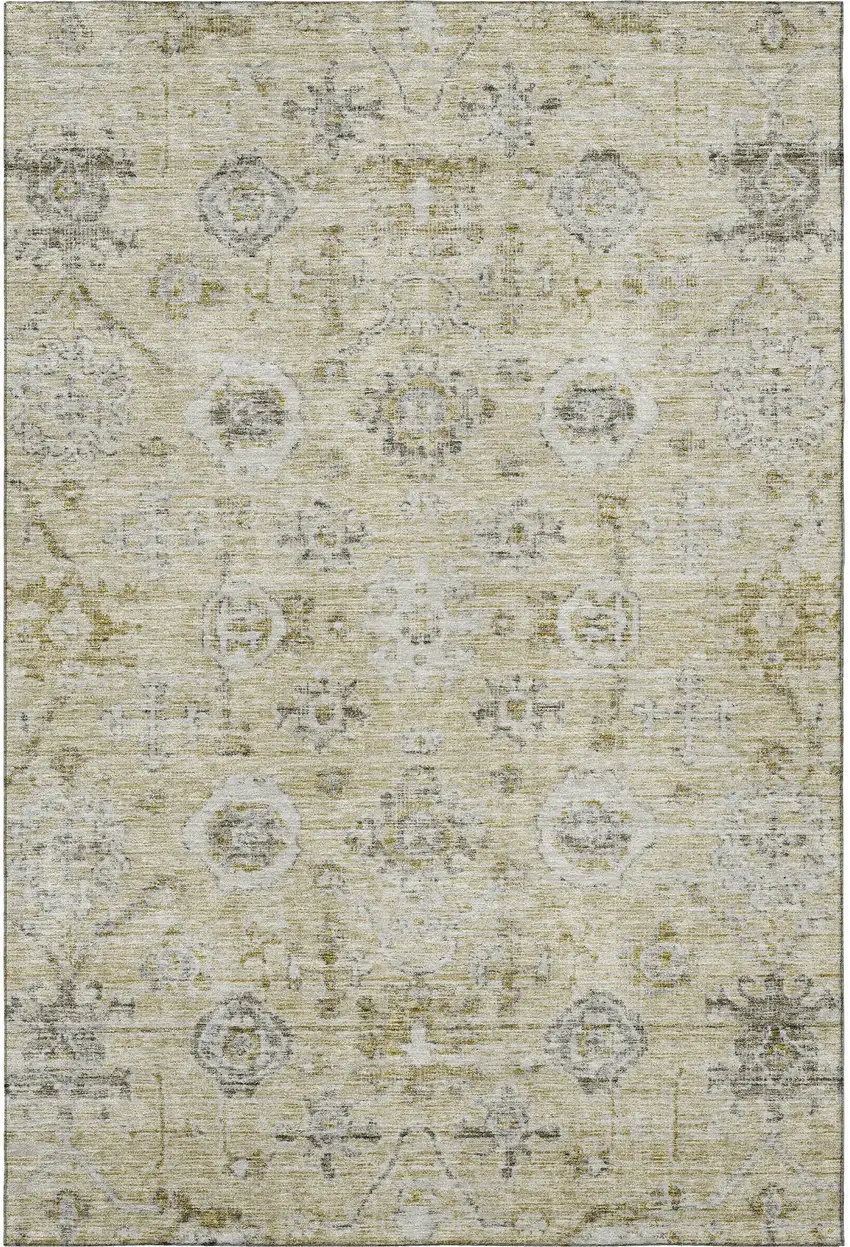 Beige Gray And Brown Damask Washable Area Rug With UV Protection Photo 3