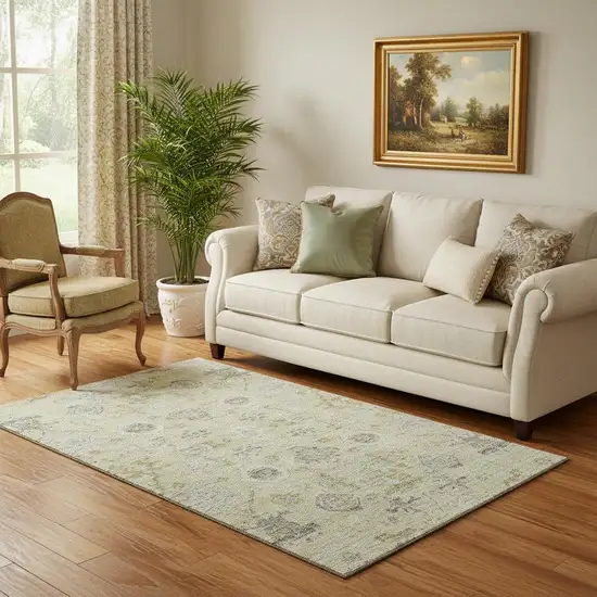 Beige Gray And Brown Damask Washable Area Rug With UV Protection Photo 2