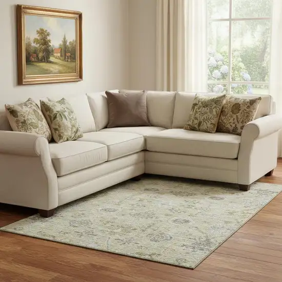 Beige Gray And Brown Damask Washable Area Rug With UV Protection Photo 2