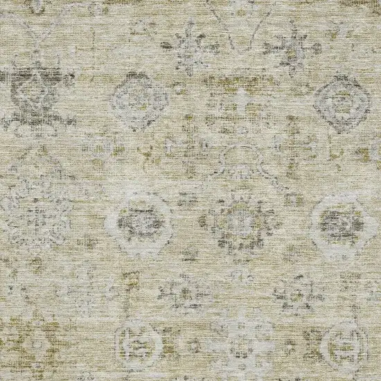 Beige Gray And Brown Damask Washable Area Rug With UV Protection Photo 2