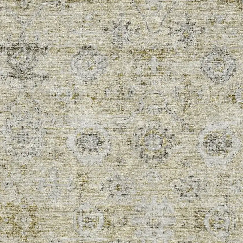 Beige Gray And Brown Damask Washable Area Rug With UV Protection Photo 2