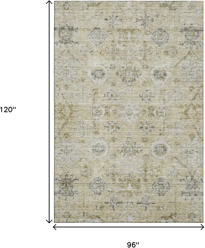 Beige Gray And Brown Damask Washable Area Rug With UV Protection Photo 8