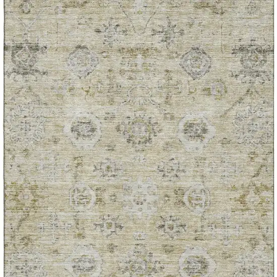 Beige Gray And Brown Damask Washable Area Rug With UV Protection Photo 3