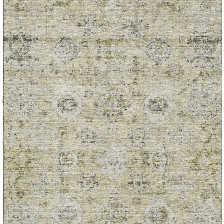 Beige Gray And Brown Damask Washable Area Rug With UV Protection Photo 3