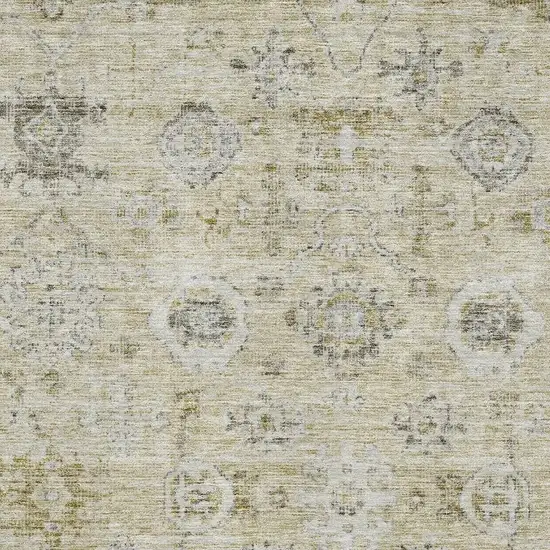 Beige Gray And Brown Damask Washable Area Rug With UV Protection Photo 2