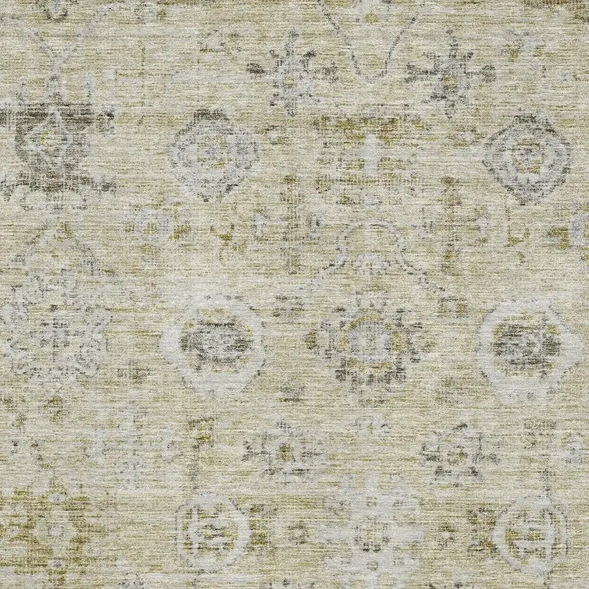 Beige Gray And Brown Damask Washable Area Rug With UV Protection Photo 2