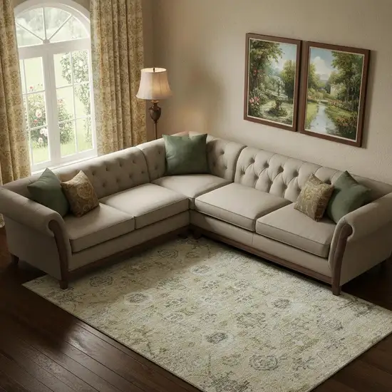 Beige Gray And Brown Damask Washable Area Rug With UV Protection Photo 2