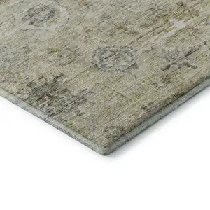 Photo of Beige Gray And Brown Damask Washable Area Rug With UV Protection
