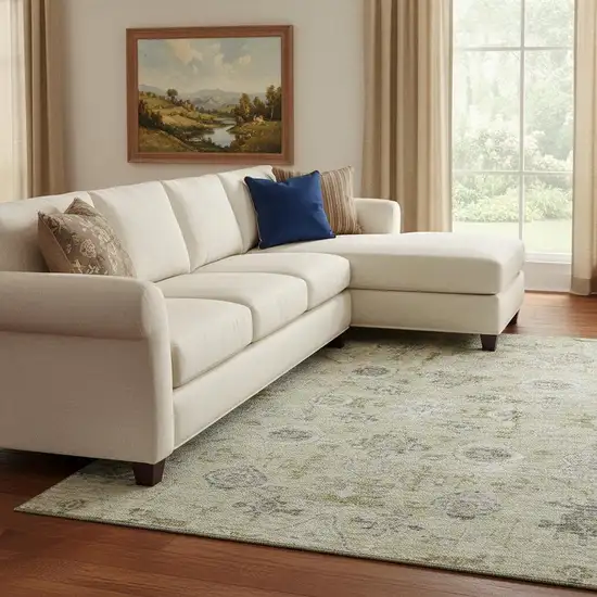 Beige Gray And Brown Damask Washable Area Rug With UV Protection Photo 2