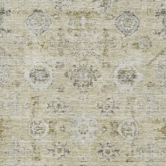 Beige Gray And Brown Damask Washable Area Rug With UV Protection Photo 2