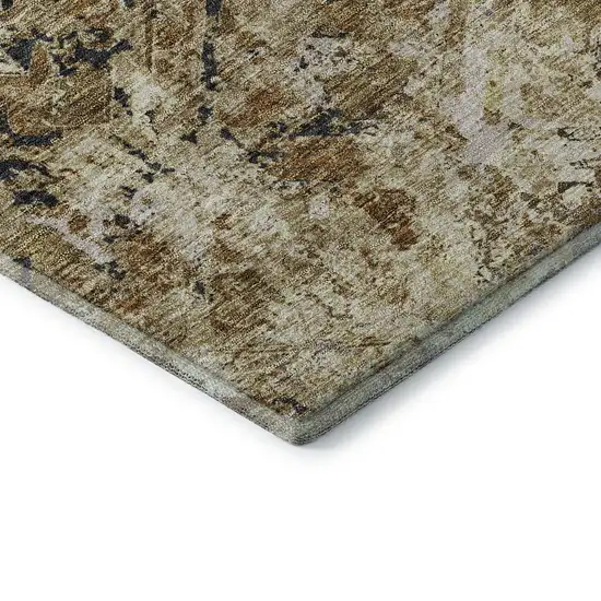 Beige Gray And Brown Diamond Washable Area Rug With UV Protection Photo 8