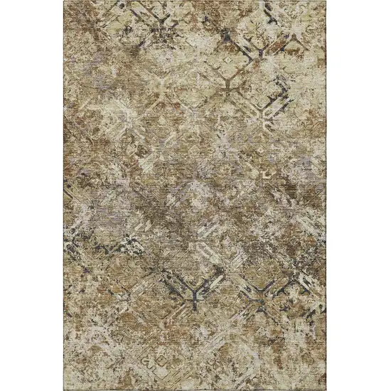 Beige Gray And Brown Diamond Washable Area Rug With UV Protection Photo 4