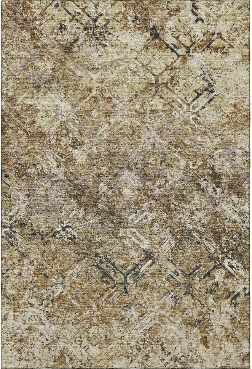 Beige Gray And Brown Diamond Washable Area Rug With UV Protection Photo 4