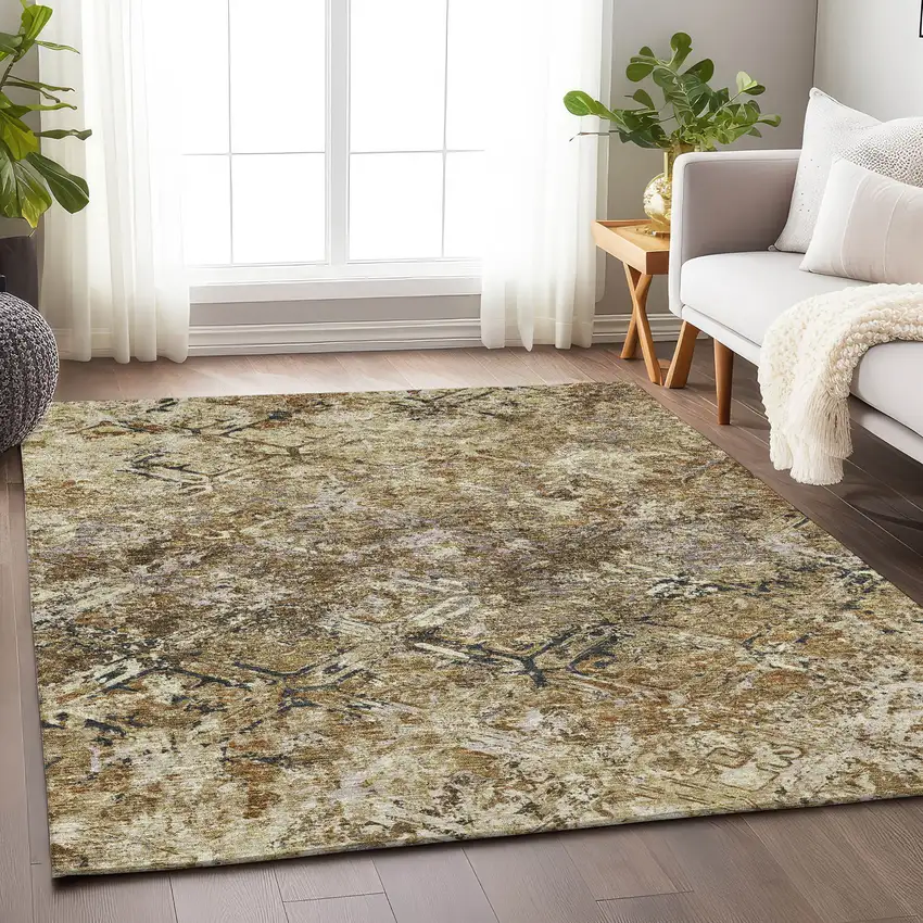 Beige Gray And Brown Diamond Washable Area Rug With UV Protection Photo 5