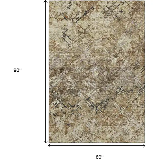 Beige Gray And Brown Diamond Washable Area Rug With UV Protection Photo 3