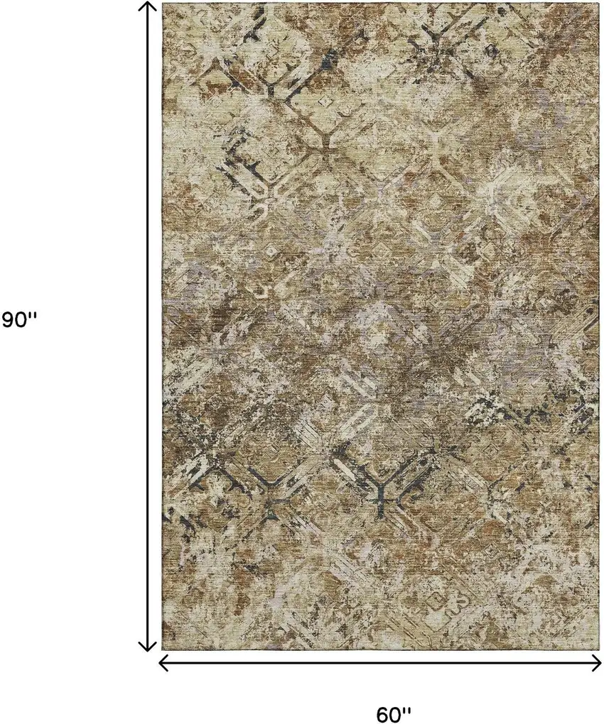 Beige Gray And Brown Diamond Washable Area Rug With UV Protection Photo 3