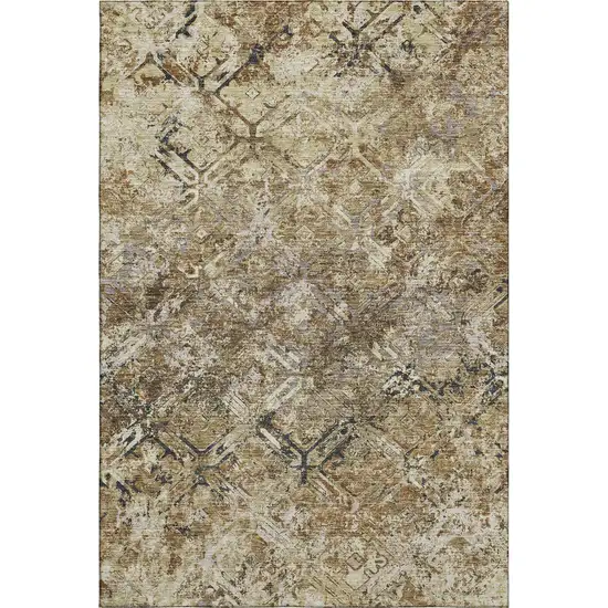Beige Gray And Brown Diamond Washable Area Rug With UV Protection Photo 1