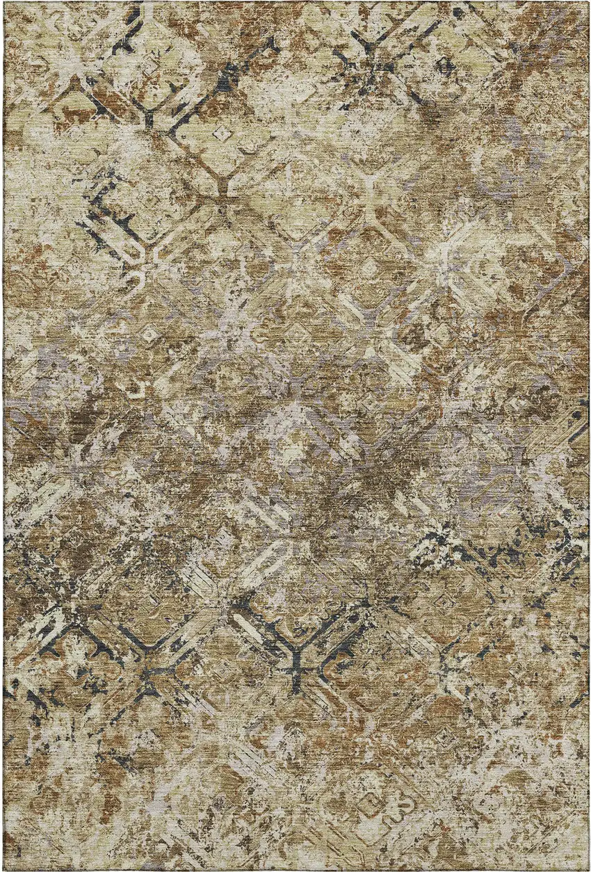 Beige Gray And Brown Diamond Washable Area Rug With UV Protection Photo 1